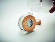 horloge personnalisable pour entreprise - horloge personnalisable en bambou DROPPY LUX - Gris Transparent